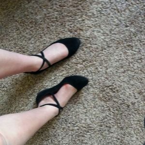 Black ankle strap flats